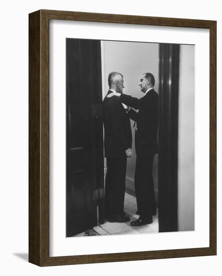 Sen. Lyndon B. Johnson Talking to Sen. Leverett Saltonstall-Paul Schutzer-Framed Photographic Print