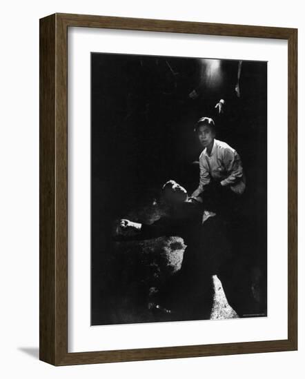 Sen. Robert Kennedy Sprawled Semiconscious in Own Blood on Floor After Being Shot in Brain and Neck-Bill Eppridge-Framed Photographic Print