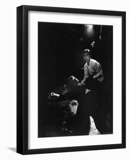 Sen. Robert Kennedy Sprawled Semiconscious in Own Blood on Floor After Being Shot in Brain and Neck-Bill Eppridge-Framed Photographic Print