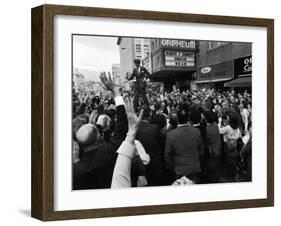 Sen. Robert Kennedy Standing on Roof of Car as He is Swamped by a Crowd of Welcoming Well Wishers-Bill Eppridge-Framed Photographic Print