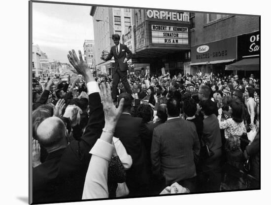 Sen. Robert Kennedy Standing on Roof of Car as He is Swamped by a Crowd of Welcoming Well Wishers-Bill Eppridge-Mounted Photographic Print