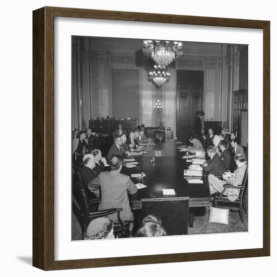 Senate Banking and Currency Committee Holding Hearings Regarding the Bretton Woods Agreements-null-Framed Photographic Print