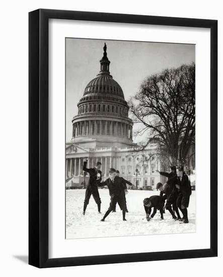 Senate Page Snowball Fight, c.1909-1932-Science Source-Framed Giclee Print