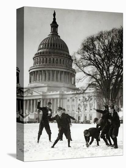 Senate Page Snowball Fight, c.1909-1932-Science Source-Stretched Canvas