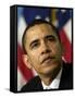 Senator Barak Obama Listens to Actor George Clooney Speaking at the National Press Club-null-Framed Stretched Canvas