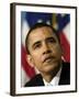 Senator Barak Obama Listens to Actor George Clooney Speaking at the National Press Club-null-Framed Photographic Print
