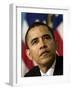 Senator Barak Obama Listens to Actor George Clooney Speaking at the National Press Club-null-Framed Photographic Print