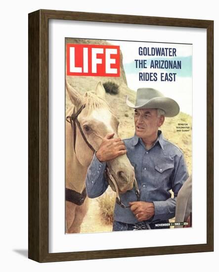 Senator Barry Goldwater with Horse, November 1, 1963-Leonard Mccombe-Framed Photographic Print