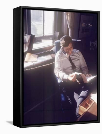 Senator Edward M. Kennedy on the Phone in His Office, Probably in Washington Dc-John Loengard-Framed Stretched Canvas