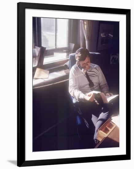 Senator Edward M. Kennedy on the Phone in His Office, Probably in Washington Dc-John Loengard-Framed Photographic Print