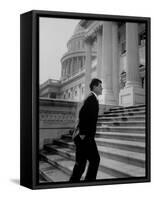 Senator Edward M. Kennedy Walking Up Steps of Senate Wing-John Dominis-Framed Stretched Canvas