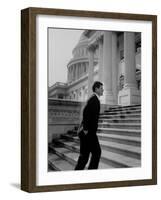 Senator Edward M. Kennedy Walking Up Steps of Senate Wing-John Dominis-Framed Photographic Print