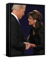 Senator Joe Biden and Governor Sarah Palin Shake Hands before the Start of Vice Presidential Debate-null-Framed Stretched Canvas