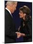 Senator Joe Biden and Governor Sarah Palin Shake Hands before the Start of Vice Presidential Debate-null-Mounted Photographic Print