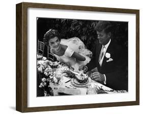 Senator John F. Kennedy and Bride Jacqueline Enjoying Dinner at Their Outdoor Wedding Celebration-Lisa Larsen-Framed Photographic Print