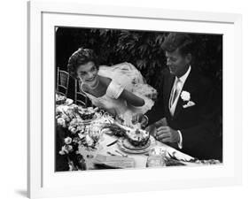 Senator John F. Kennedy and Bride Jacqueline Enjoying Dinner at Their Outdoor Wedding Celebration-Lisa Larsen-Framed Photographic Print