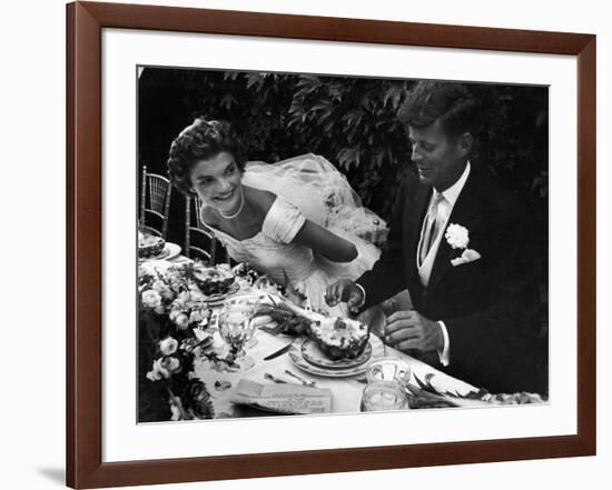 Senator John F. Kennedy and Bride Jacqueline Enjoying Dinner at Their Outdoor Wedding Celebration-Lisa Larsen-Framed Photographic Print