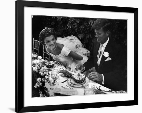 Senator John F. Kennedy and Bride Jacqueline Enjoying Dinner at Their Outdoor Wedding Celebration-Lisa Larsen-Framed Photographic Print