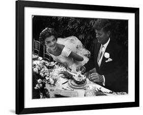 Senator John F. Kennedy and Bride Jacqueline Enjoying Dinner at Their Outdoor Wedding Celebration-Lisa Larsen-Framed Photographic Print