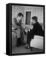 Senator John F. Kennedy and Brother Robert F. Kennedy Conferring in Hotel Suite During Convention-Hank Walker-Framed Stretched Canvas