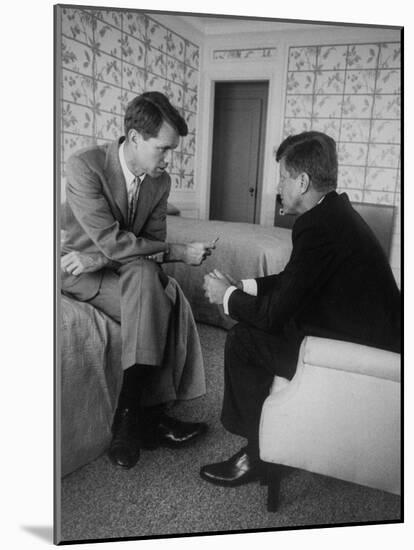 Senator John F. Kennedy and Brother Robert F. Kennedy Conferring in Hotel Suite During Convention-Hank Walker-Mounted Photographic Print