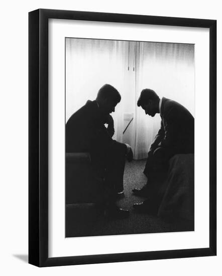 Senator John F Kennedy Conferring with His Brother and Campaign Organizer Bobby Kennedy-null-Framed Photographic Print