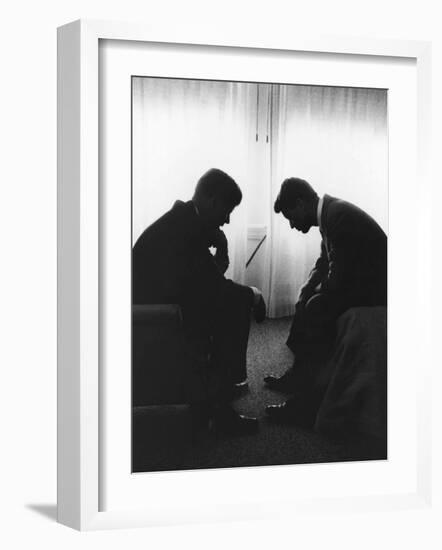 Senator John F Kennedy Conferring with His Brother and Campaign Organizer Bobby Kennedy-null-Framed Photographic Print