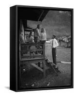 Senator John F. Kennedy Greeting Rural Family While Campaigning For President-Hank Walker-Framed Stretched Canvas