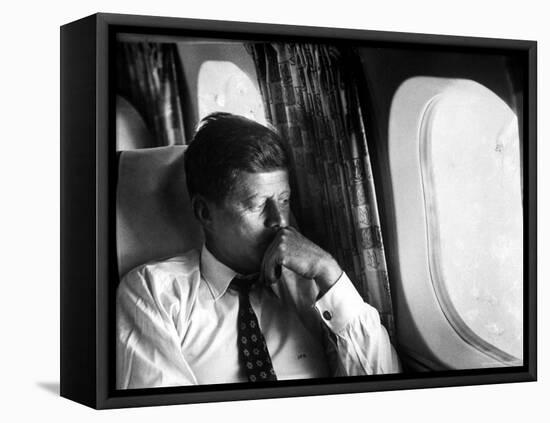 Senator John F. Kennedy on His Private Plane During His Presidential Campaign-Paul Schutzer-Framed Stretched Canvas