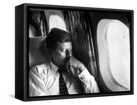 Senator John F. Kennedy on His Private Plane During His Presidential Campaign-Paul Schutzer-Framed Stretched Canvas