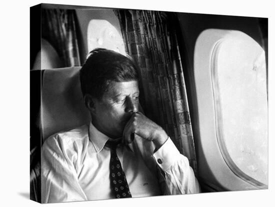 Senator John F. Kennedy on His Private Plane During His Presidential Campaign-Paul Schutzer-Stretched Canvas