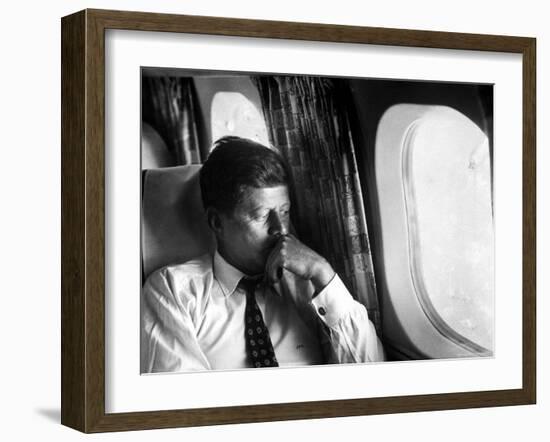Senator John F. Kennedy on His Private Plane During His Presidential Campaign-Paul Schutzer-Framed Photographic Print