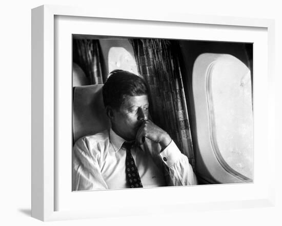 Senator John F. Kennedy on His Private Plane During His Presidential Campaign-Paul Schutzer-Framed Photographic Print