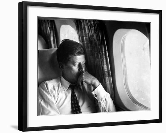 Senator John F. Kennedy on His Private Plane During His Presidential Campaign-Paul Schutzer-Framed Photographic Print