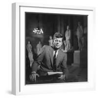 Senator John F. Kennedy Seated in Museum W. Statues-null-Framed Photographic Print