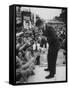 Senator John F. Kennedy Speaking on the Hood of a Car During a Campaign Tour-Ed Clark-Framed Stretched Canvas