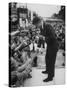 Senator John F. Kennedy Speaking on the Hood of a Car During a Campaign Tour-Ed Clark-Stretched Canvas