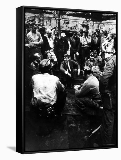 Senator John Kennedy Campaigning at Coal Mine-Hank Walker-Framed Stretched Canvas
