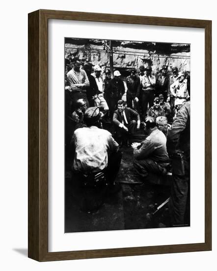 Senator John Kennedy Campaigning at Coal Mine-Hank Walker-Framed Photographic Print