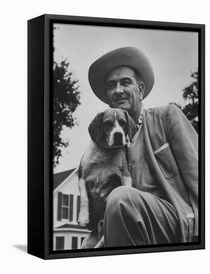 Senator Lyndon B. Johnson with Pet Called Little Beagle Jr. on His Ranch-Thomas D^ Mcavoy-Framed Stretched Canvas