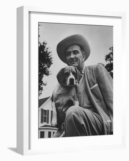 Senator Lyndon B. Johnson with Pet Called Little Beagle Jr. on His Ranch-Thomas D^ Mcavoy-Framed Photographic Print