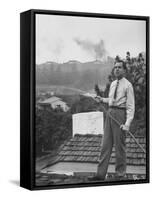 Senator Richard M. Nixon on Roof of Home in Los Angeles, Putting Out Fires Caused by Brush Blaze-Allan Grant-Framed Stretched Canvas