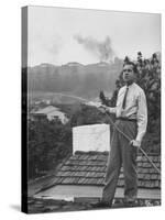 Senator Richard M. Nixon on Roof of Home in Los Angeles, Putting Out Fires Caused by Brush Blaze-Allan Grant-Stretched Canvas