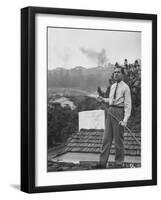 Senator Richard M. Nixon on Roof of Home in Los Angeles, Putting Out Fires Caused by Brush Blaze-Allan Grant-Framed Photographic Print