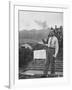 Senator Richard M. Nixon on Roof of Home in Los Angeles, Putting Out Fires Caused by Brush Blaze-Allan Grant-Framed Photographic Print