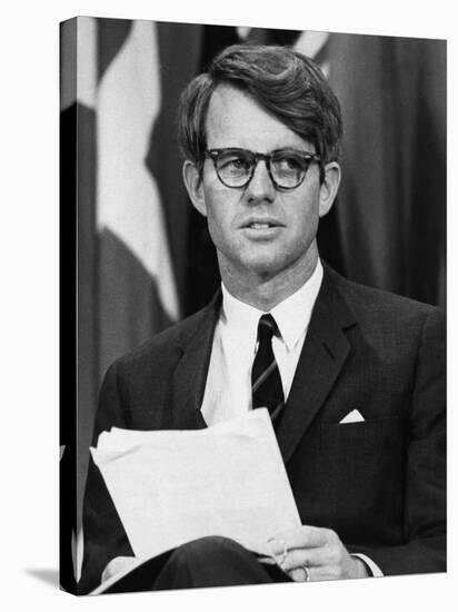 Senator Robert F. Kennedy Waits to Address 14,500 Students, Kansas State University, March 25, 1968-null-Stretched Canvas