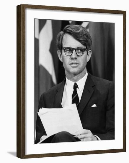 Senator Robert F. Kennedy Waits to Address 14,500 Students, Kansas State University, March 25, 1968-null-Framed Photo