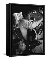 Senator Robert Kennedy Driving Car with Pet Springer Spaniel over His Lap and Son Max Beside Him-Bill Eppridge-Framed Stretched Canvas