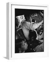 Senator Robert Kennedy Driving Car with Pet Springer Spaniel over His Lap and Son Max Beside Him-Bill Eppridge-Framed Photographic Print