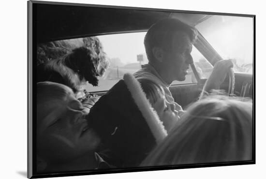 Senator Robert Kennedy Driving Car with Pet Springer Spaniel over His Lap and Son Max Beside Him-Bill Eppridge-Mounted Photographic Print